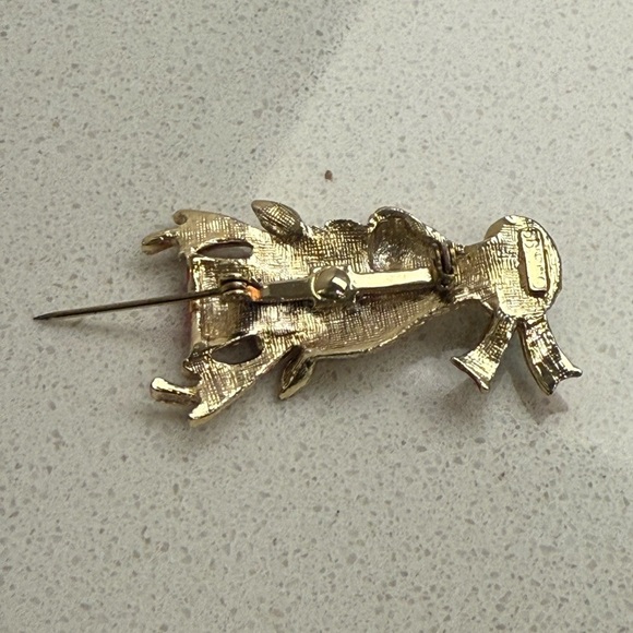 Vintage Weiss Christmas Rudolph Top Hat Reindeer Figural Brooch Pin Gold Tone - Picture 6 of 8